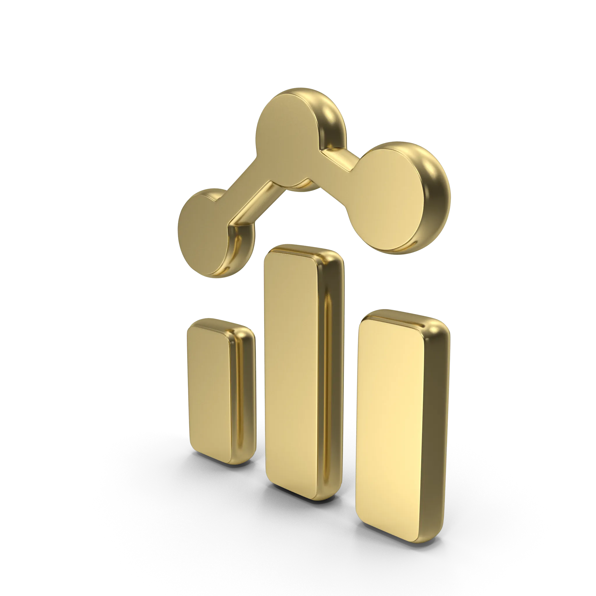 Gold 3D bar chart with a connected data points icon above