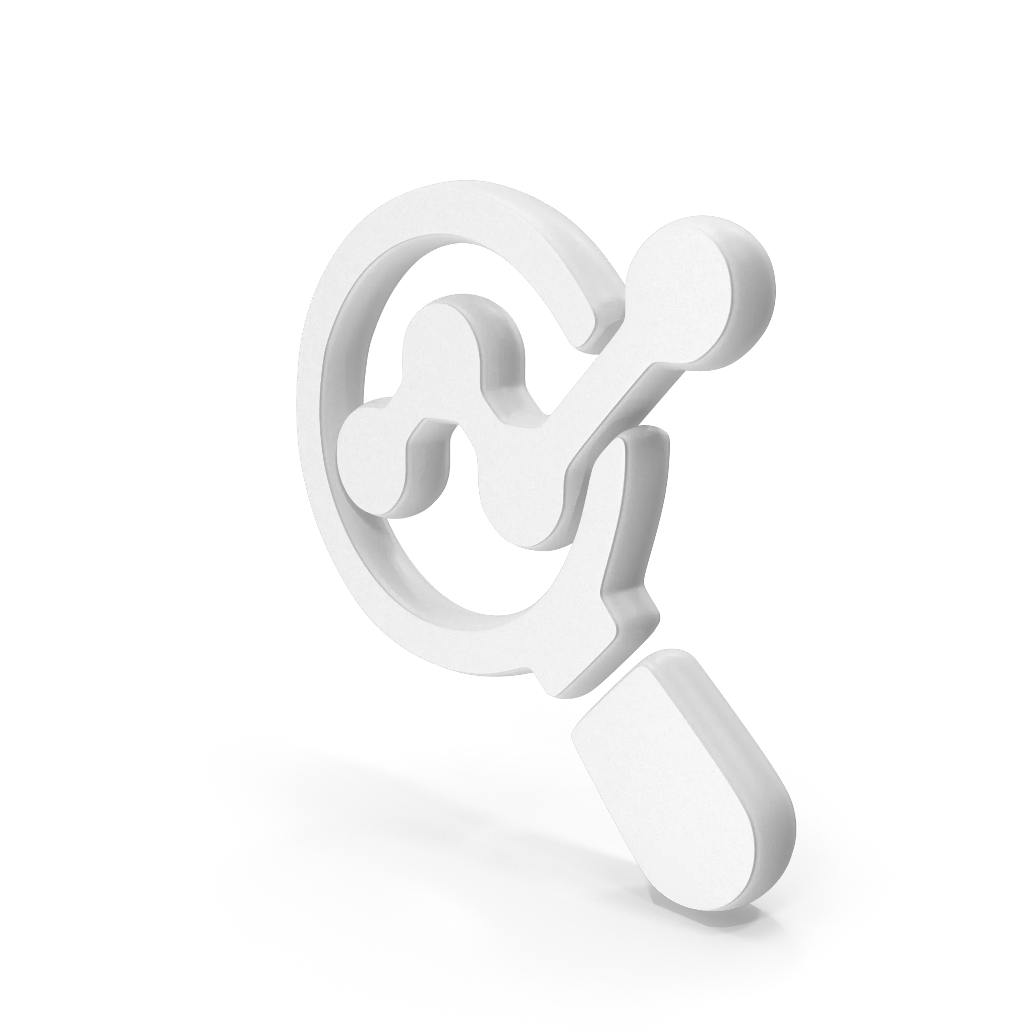 3D white magnifying glass icon with a connected data graph